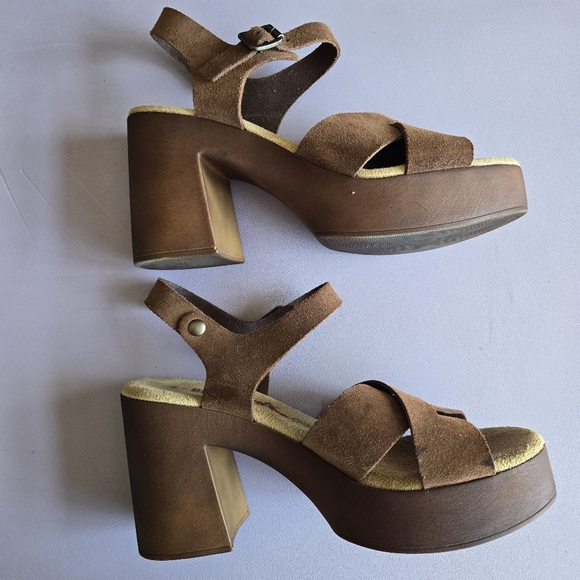 BioNatura Suede Platform Sandals Women's 9 Retro‎ 70s Boho Hippie Eclectic Comfy - Picture 4 of 11